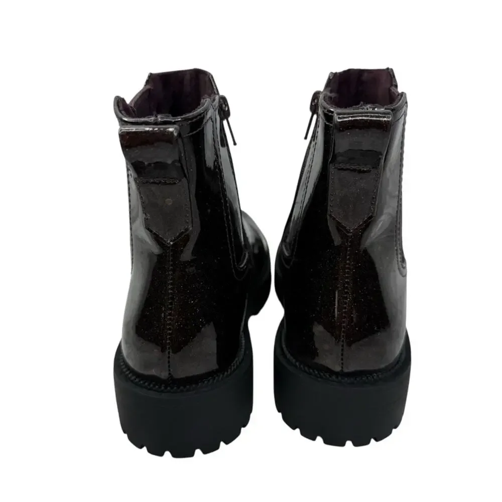 NWOT TOMS Bennet Purple Glitter Chelsea Ankle  Boots Big Girls Sz 1
